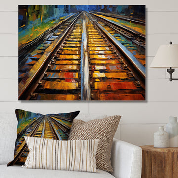Orange Train Rails Track - Train Canvas Wall Art